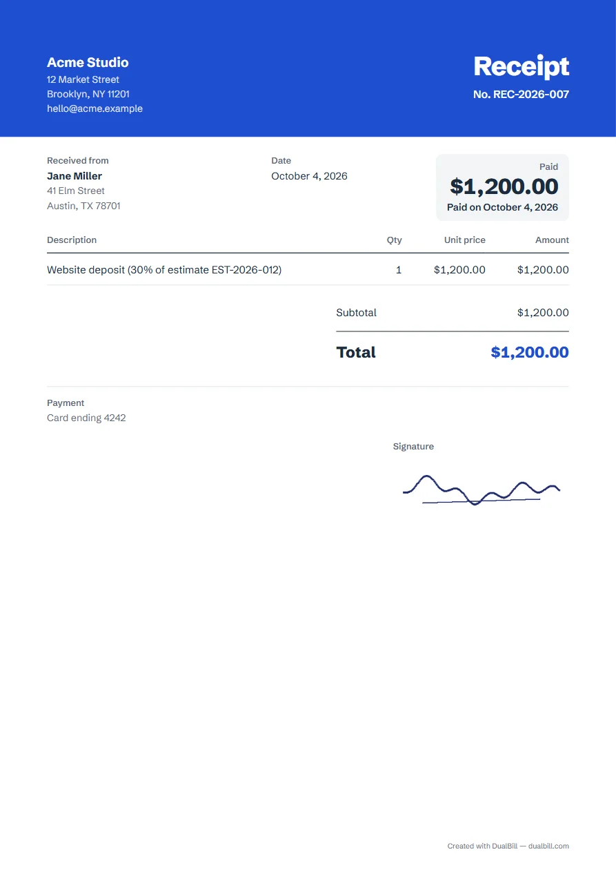 Payment receipt marked Paid, Banner template