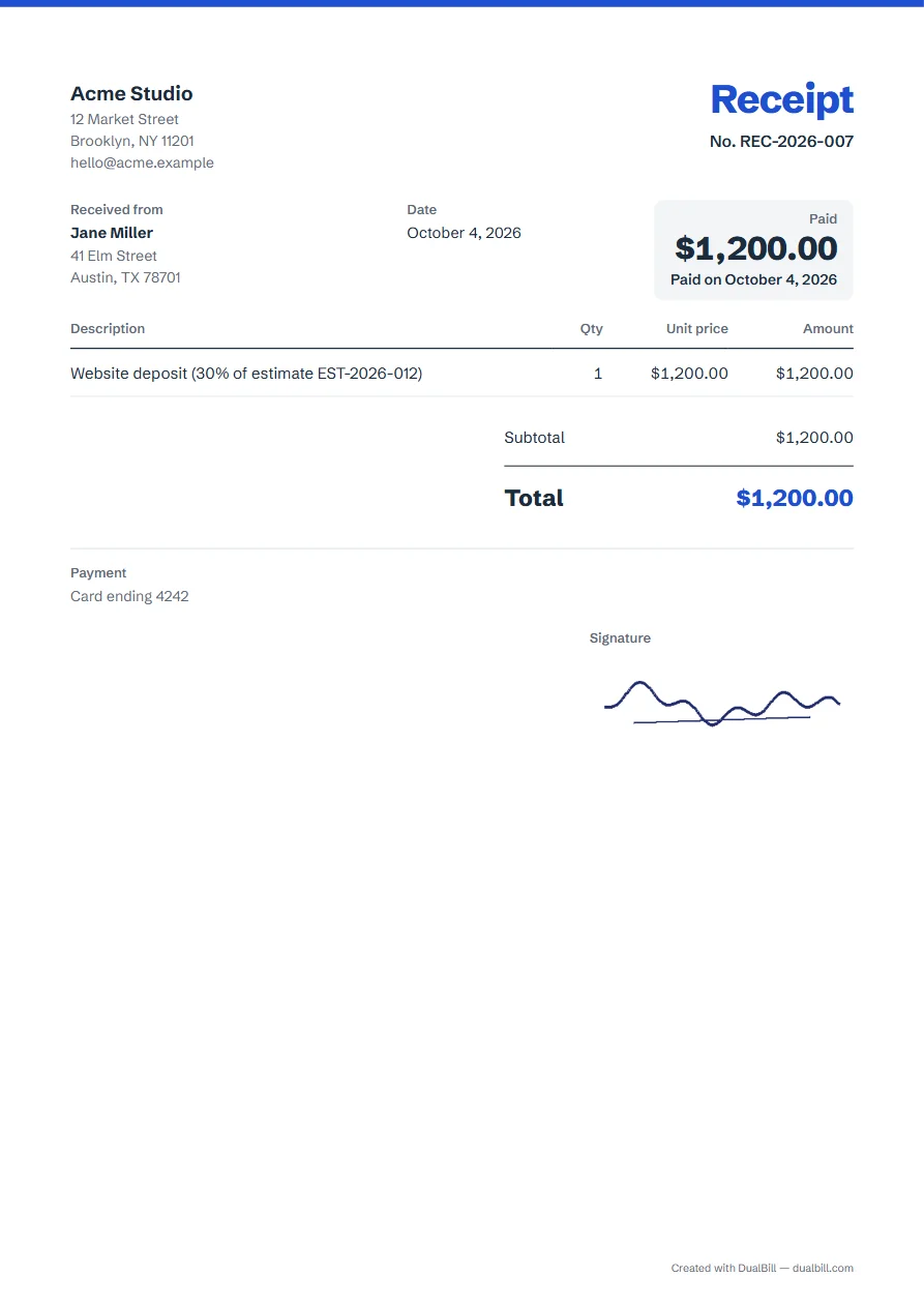 Payment receipt marked Paid, Classic template
